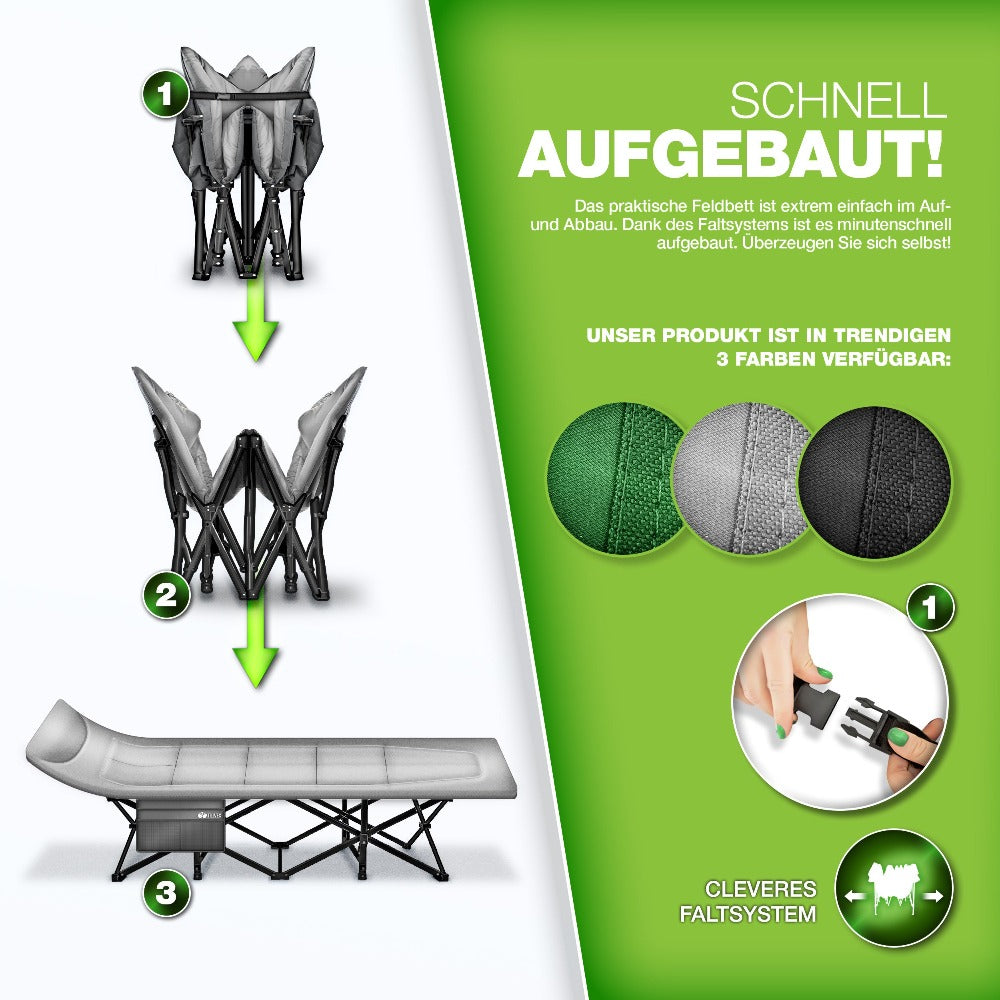 Tillvex® Cama Plegable para Camping con Bolsa de Transporte, Soporta Hasta 200 kg, Cama Extra Ancha para Camping, Cama de Campaña, Cama de Pesca para Uso en Exteriores e Interiores, Cama Plegable para Invitados, Portátil para Jardín, Camping, Pesca, Festi