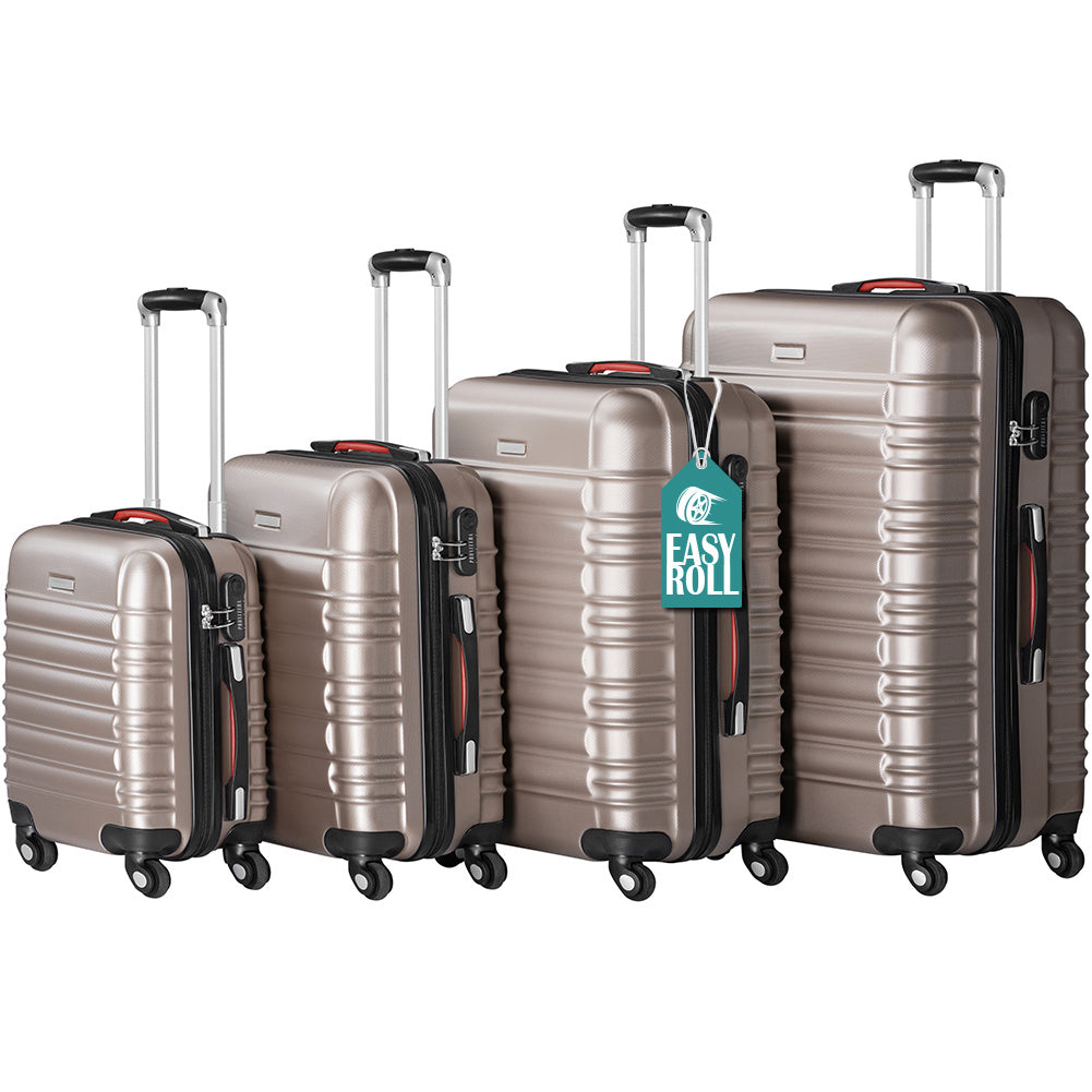 Conjunto PROVITERA de 4 Maletas Rígidas de ABS, Maleta Rígida S-M-L-XL con Asa Telescópica de Gel y 4 Ruedas de Rodadura Fácil, Trolley Ligero y Resistente al Viaje, Equipaje de Mano con Cerradura de Código, Mangos de Gel Ergonómicos, Ruedas Giratorias de