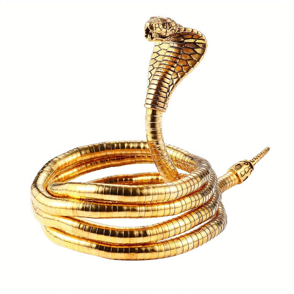 Pulsera de serpiente flexible JewelryWe, pulsera envolvente de cadena de serpiente flexible, pulsera envolvente ajustable, pulsera de cadena tipo puño, joya para el cabello para hombres y mujeres, 35.56 cm