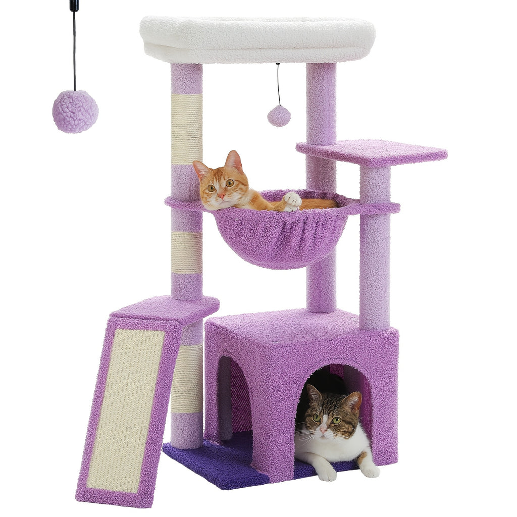 Árbol para Gatos de Interior PAWZ con Gran Apartamento, 1 Tablero de Sisal, 3 Postes Rascadores, Torre Rascadora para Gatos con Hamaca Grande y Percha de 90cm