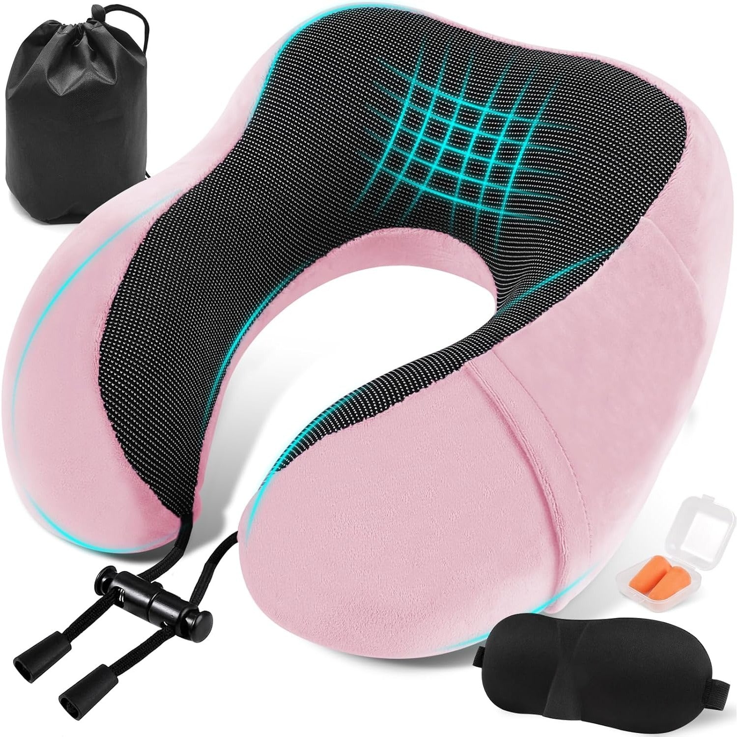 Una Almohada Cervical Ergonómica en Forma de U con Bolsa de Almacenamiento, Espuma de Memoria con Tecnología de Rebote Lento, Funda Lavable a Máquina, Ligera y Portátil para Avión, Oficina y Hogar, Apoya Cuello y Cabeza, Ideal para Siestas, Lectura y Ver