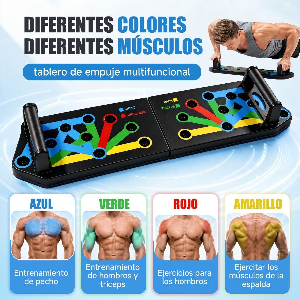 Tabla de flexiones multifuncional plegable，Entrenador de flexiones multifuncional plegable y portátil con asas antideslizantes y 2 bandas de resistencia. Diseño antideslizante, desmontable y fácil de guardar.barra de empuje para gimnasio en casa, manija d