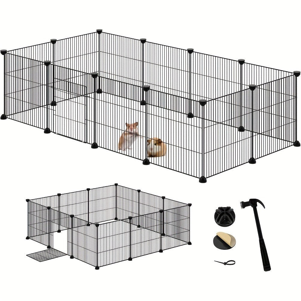 Barraza Compacta para Mascotas Pequeñas - Fácil de Instalar, Recinto Robusto y Expandible con Entrada para Uso Interior/Exterior - Ideal para Cachorros, Conejitos, Gatitos y Más