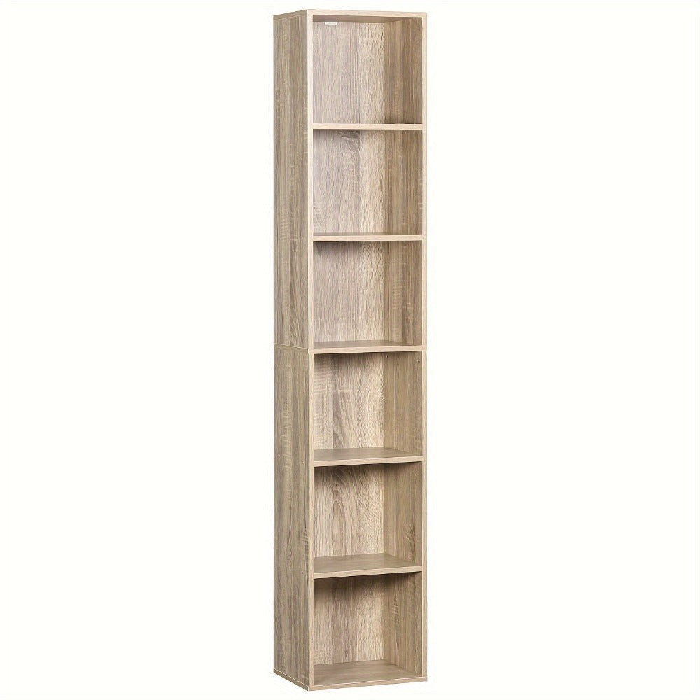 1pc Estantería con 6 Compartimentos, Estantería Cúbica Independiente, Estantería Vertical, Estante de Oficina, Estante de Almacenamiento, Estante para Archivos, Hecho de Material de Madera, 30x158,5x24 cm (Ancho x Alto x Grosor)