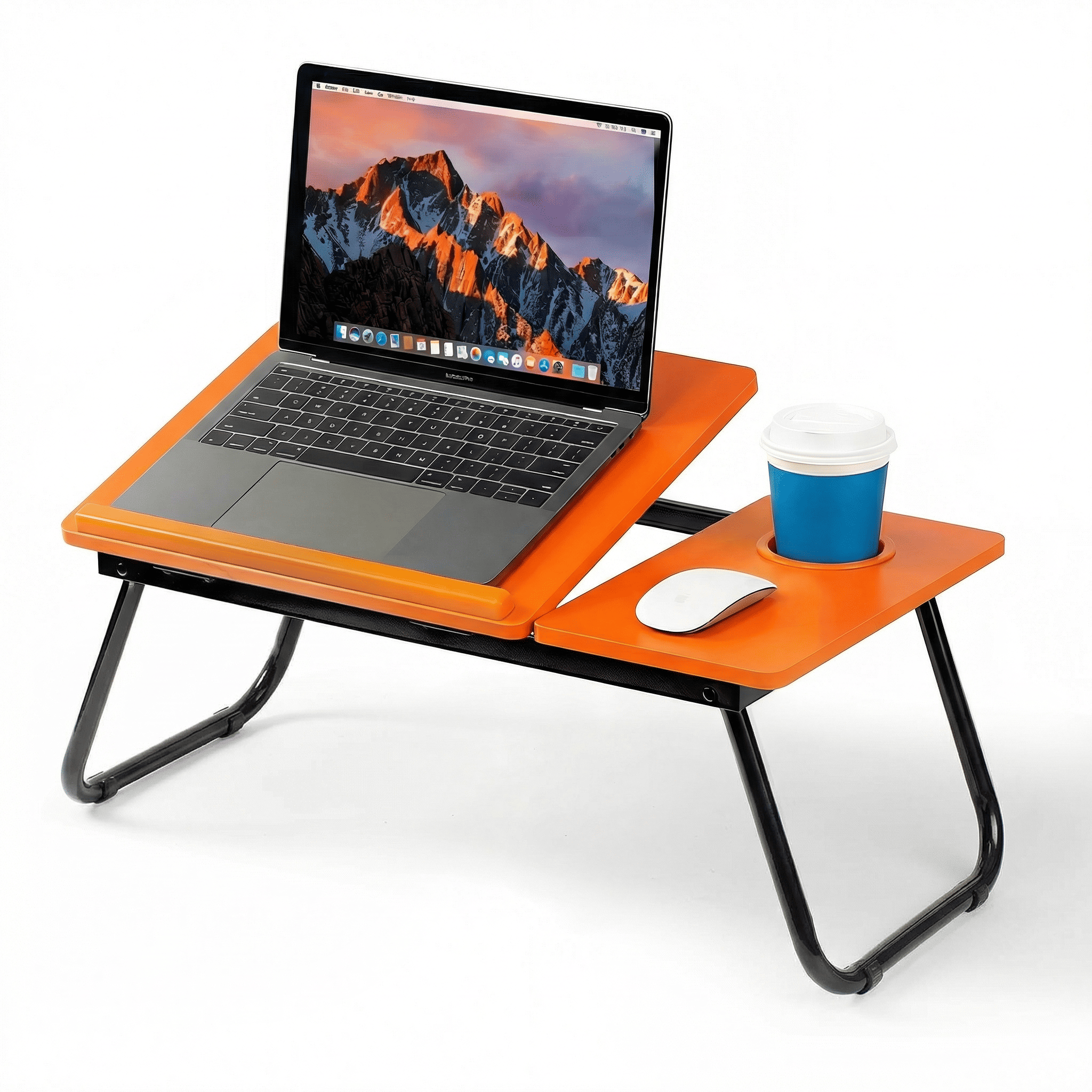 Mesa plegable para cama y sofá con altura ajustable de 5 niveles, bandeja con superficie ajustable y portavasos, mesa pequeña multifunción para ordenador, libros, trabajo y estudio en casa (56x32x25cm)
