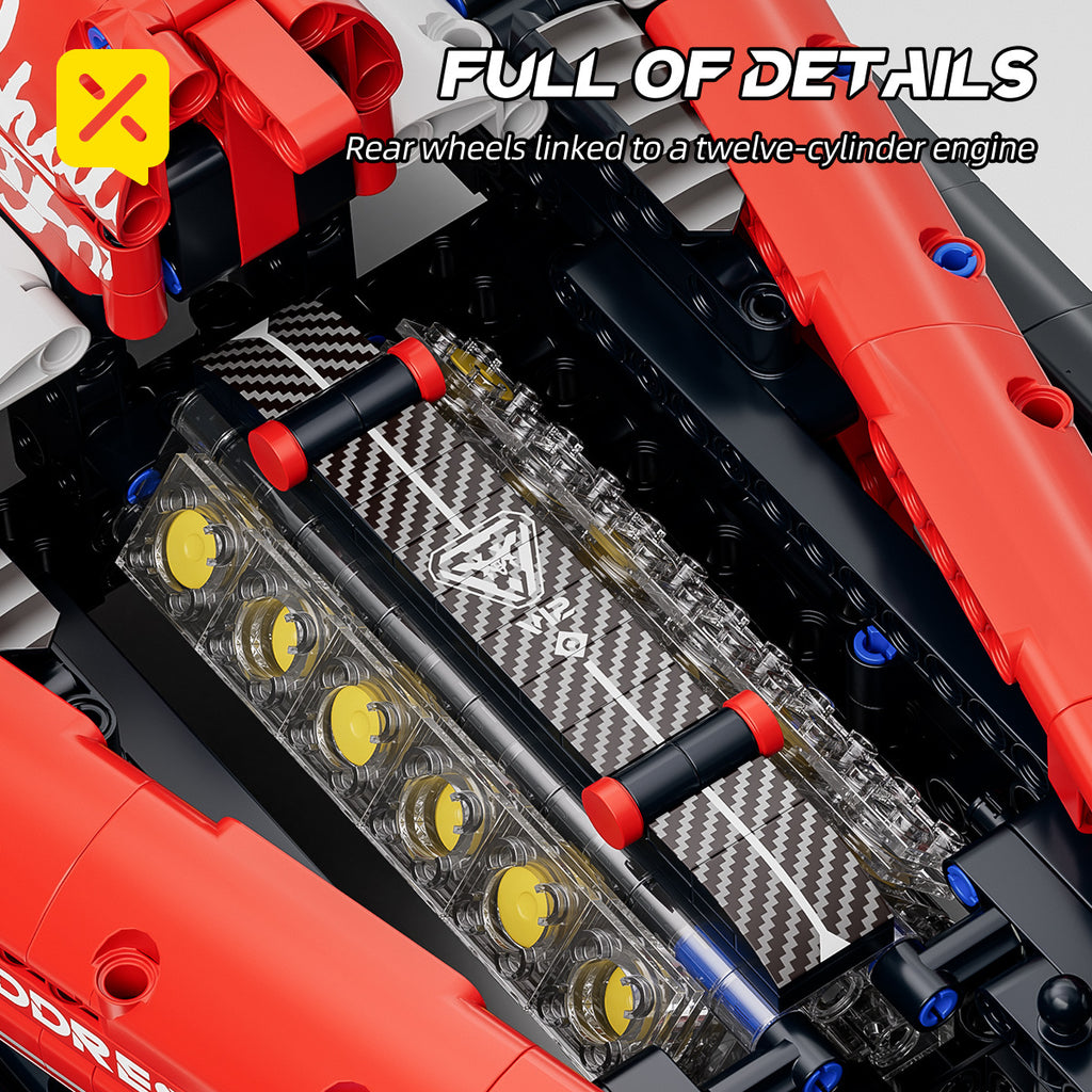 1:8 Escala Grande 1900 piezas de Bloques de Construcción de Coche Deportivo Rojo y Blanco, Kit de Modelo de Vehículo Famoso, Coche Deportivo Coleccionable, Regalo Perfecto para Amantes, Juguete de Ensamblaje para Adultos, Regalo de Cumpleaños/San Valentín