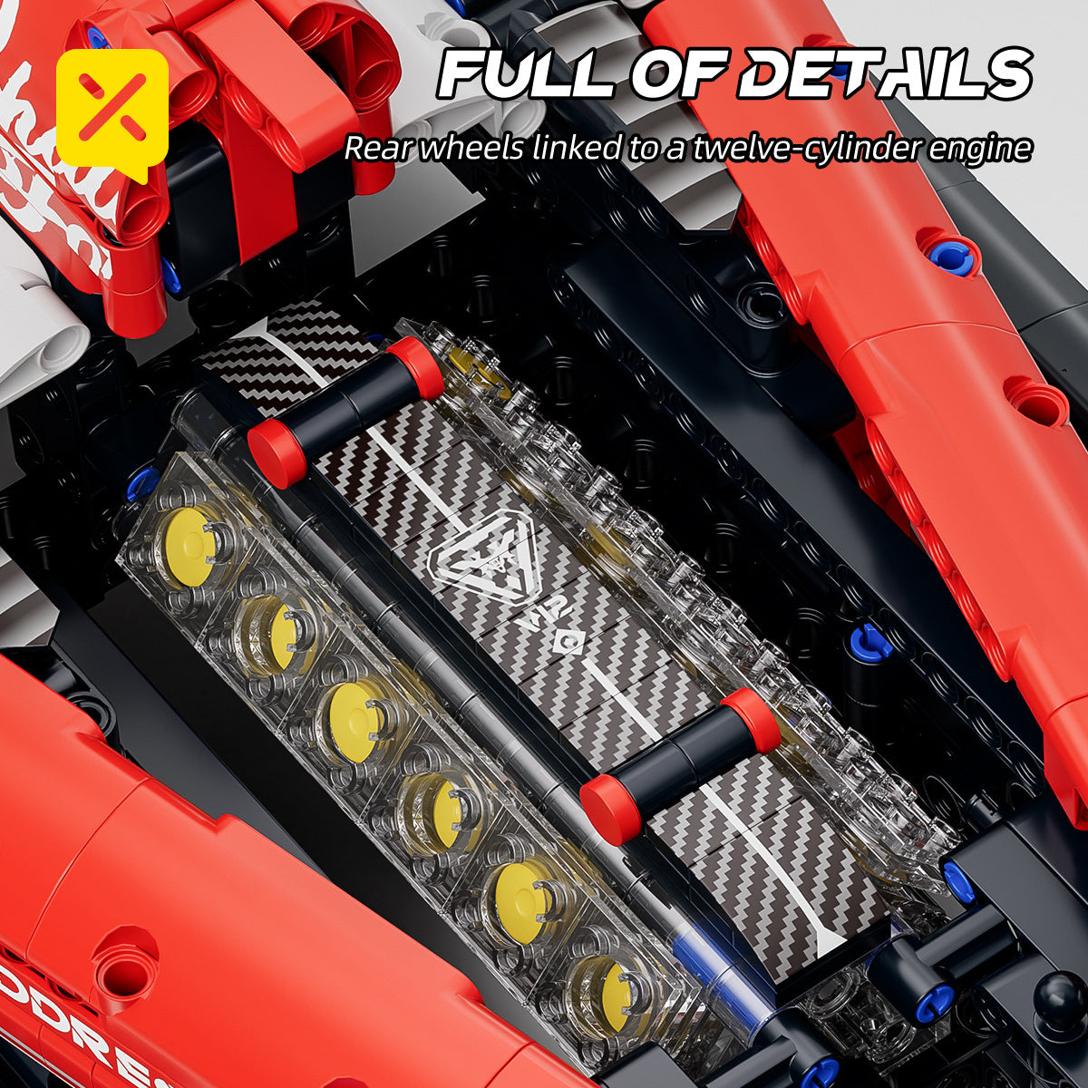 1:8 Escala Grande 1900 piezas de Bloques de Construcción de Coche Deportivo Rojo y Blanco, Kit de Modelo de Vehículo Famoso, Coche Deportivo Coleccionable, Regalo Perfecto para Amantes, Juguete de Ensamblaje para Adultos, Regalo de Cumpleaños/San Valentín
