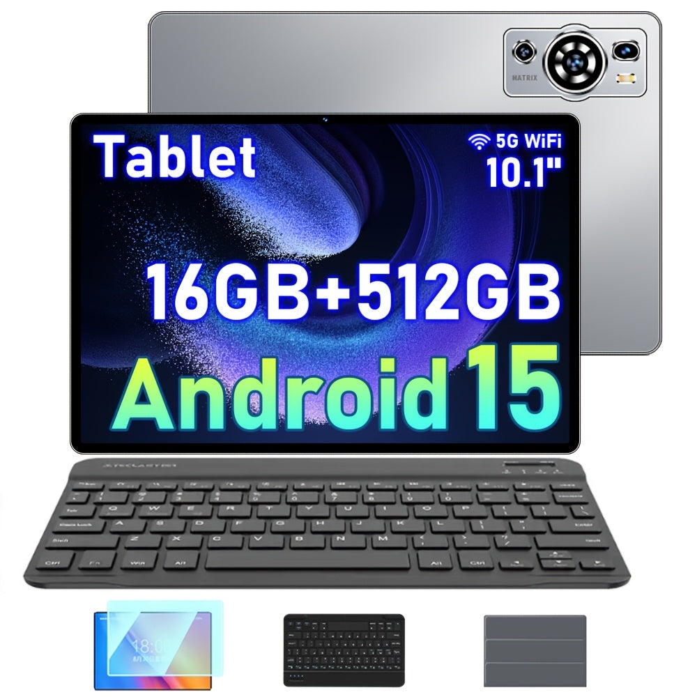 Tablet | Tablet de 10.1 pulgadas con teclado, Android 15, 16GB RAM (8GB+8GB de expansión), 512GB ROM, Expandible a 1TB, Wifi/Lte, 6000Mah, con
