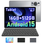 Tablet | Tablet de 10.1 pulgadas con teclado, Android 15, 16GB RAM (8GB+8GB de expansión), 512GB ROM, Expandible a 1TB, Wifi/Lte, 6000Mah, con