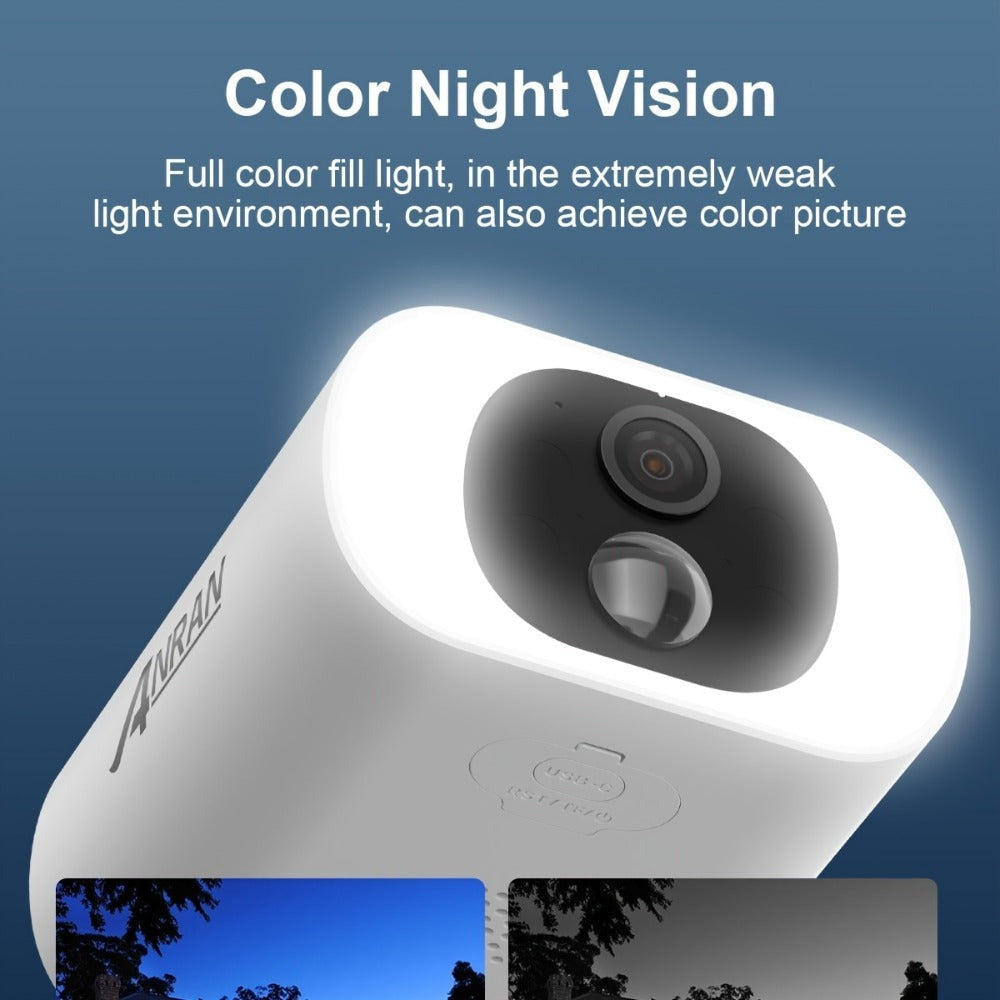 ANRAN Cámara de Seguridad Solar, Perfecta para Monitoreo de Jardín, Exterior, Wifi Inalámbrico, Alimentada por Batería, Visión Nocturna a Color, Detección de Movimiento PIR, Audio Bidireccional