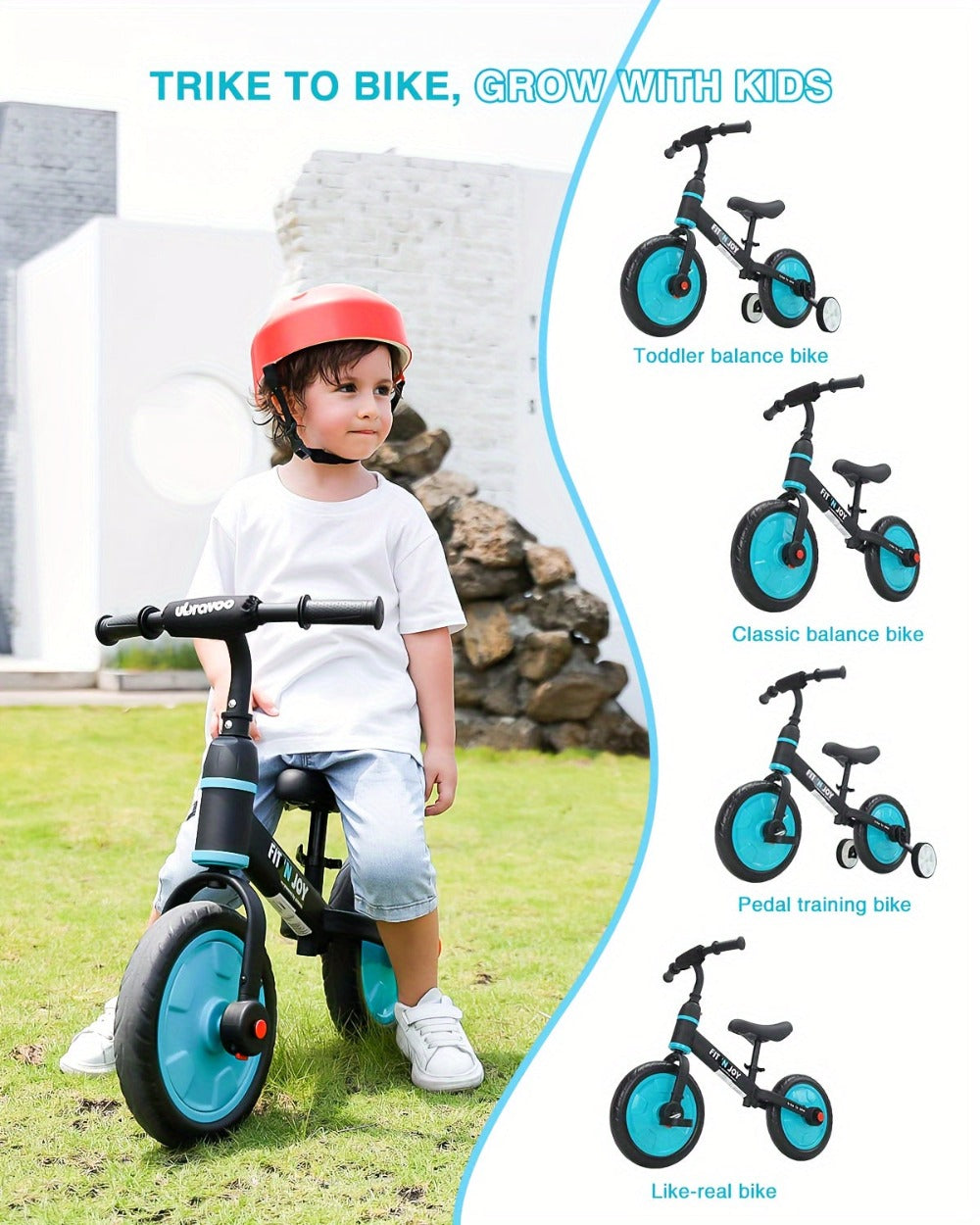 UBRAVOO Fit 'n Joy Bicicletas Infantiles, Bicicleta de Equilibrio 4 en 1 para Niños con Pedales y Estabilizadores, Bicicleta de Triciclo a Bicicleta para Niños y Niñas de 2 a 5 Años