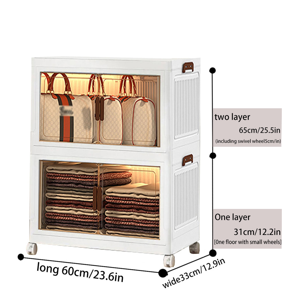 Contenedores de almacenamiento de plástico de 60 cm, cajas apilables con tapas, contenedores plegables con ruedas bloqueables para dormitorio, sala de estar, estudio y oficina