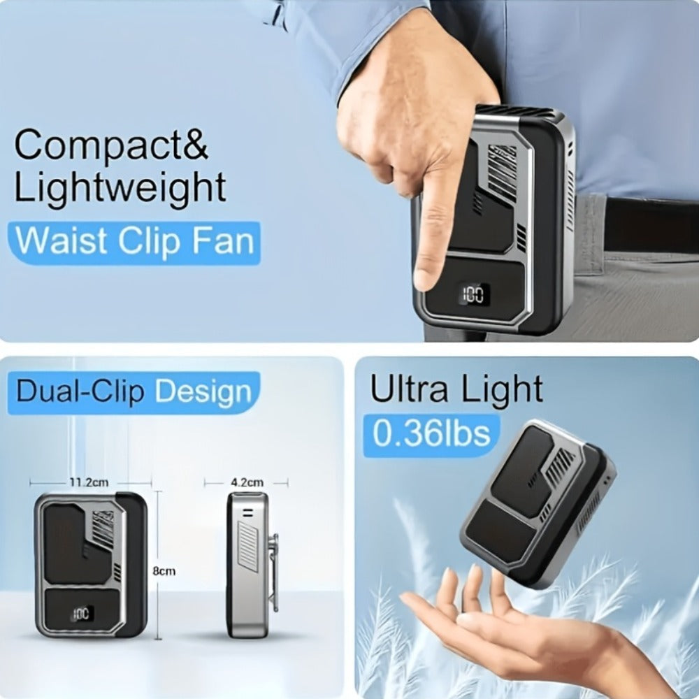 Ventilador de cintura portátil 3 en 1 | Ventilador de cintura, ventilador de escritorio portátil, potente energía eólica, pantalla digital, 3 velocidades de viento, recargable por USB, ventilador silencioso de enfriamiento rápido, ventilador de cintura po