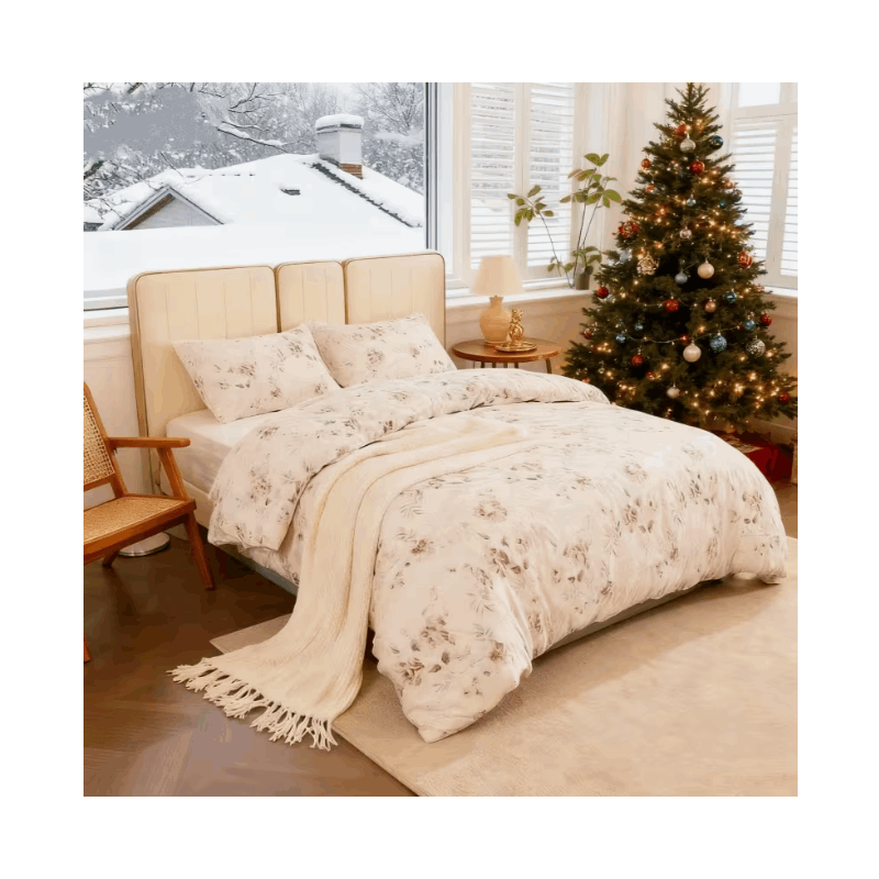 Juego de cama 4 piezas con funda elástica, (Funda de Edredón + Funda Protectora de Colchón + 1/2 Fundas de Almohada), Juego de Funda de Edredón 3-4 Piezas Estilo Nórdico de Color Sólido/Estampado, Ajustable para Camas de 90/105/135/150/180 cm, Regalo Navi
