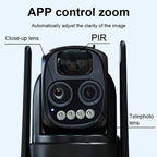 [Zoom 10x] Cámara de seguridad de exterior de 4MP con zoom automático de doble lente, más clara a distancia, cámara de alta definición 2K con panel solar, sistema de monitoreo PTZ de doble lente, foco deportivo WiFi 5G, visión nocturna en color, llamada b