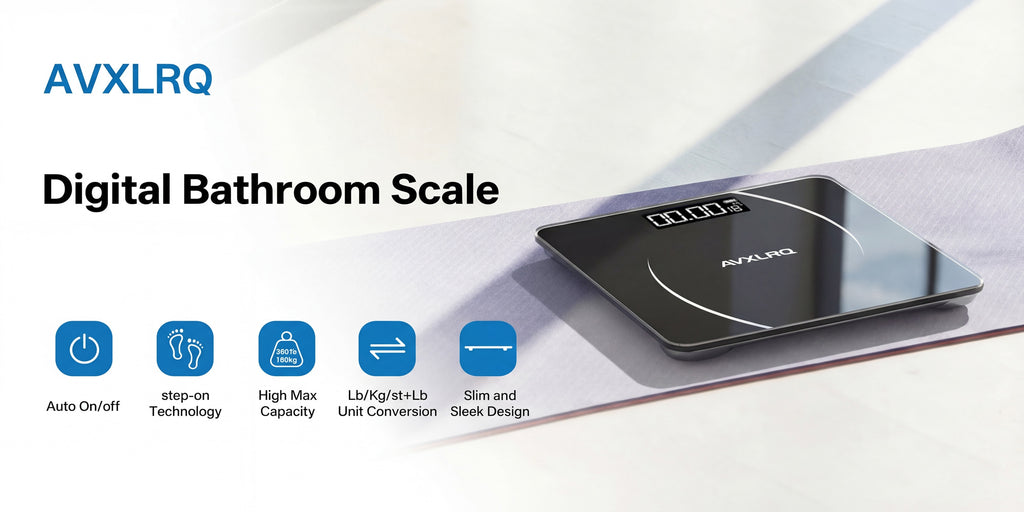 Báscula de baño de alta precisión, báscula electrónica de cuerpo con pantalla LCD ultradelgada con visualización de temperatura, inicio automático al pesar, pesaje hasta 180 kg, cambio de unidad LB/KG, diseño de plataforma de vidrio templado antideslizant