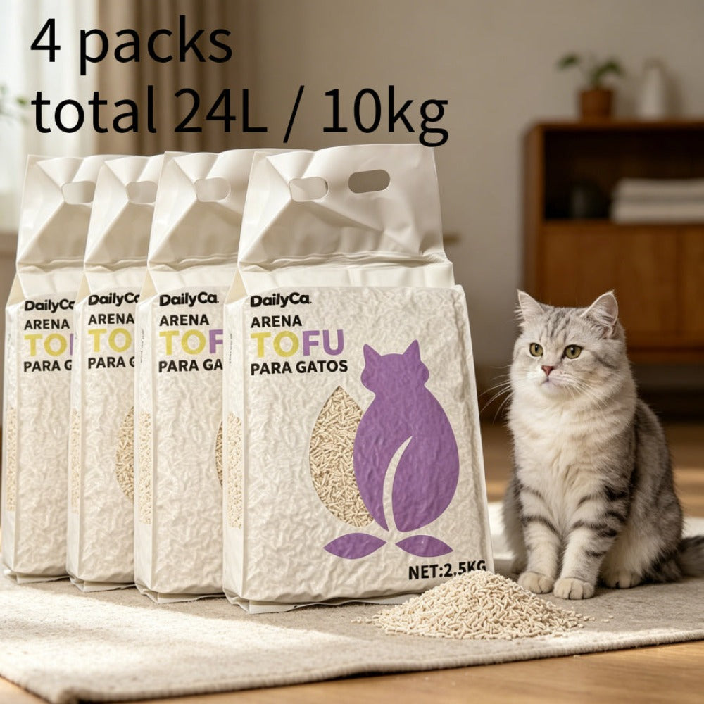 Arenero para gatos de tofu 6L - Sin polvo, fácil de formar bolas, control de olores - y seguro para gatitos - Paquete de 4 bolsas
