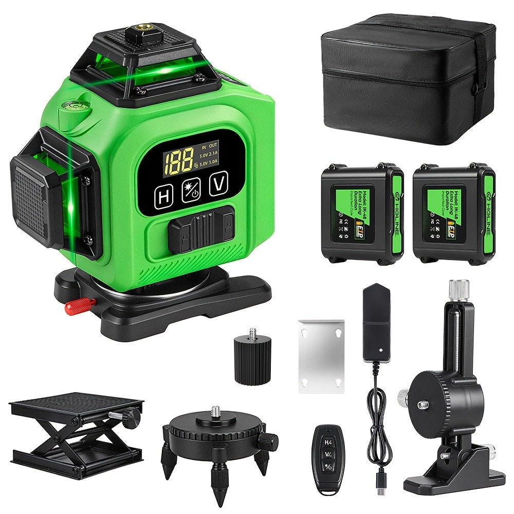 1 Juego de Nivel Láser, 16 Líneas Cruzadas Verdes, Láser 4D, con Batería Recargable, Nivel de Alta Precisión con Función de Nivelación Automática, Perfecto para Construcción y Decoración del Hogar