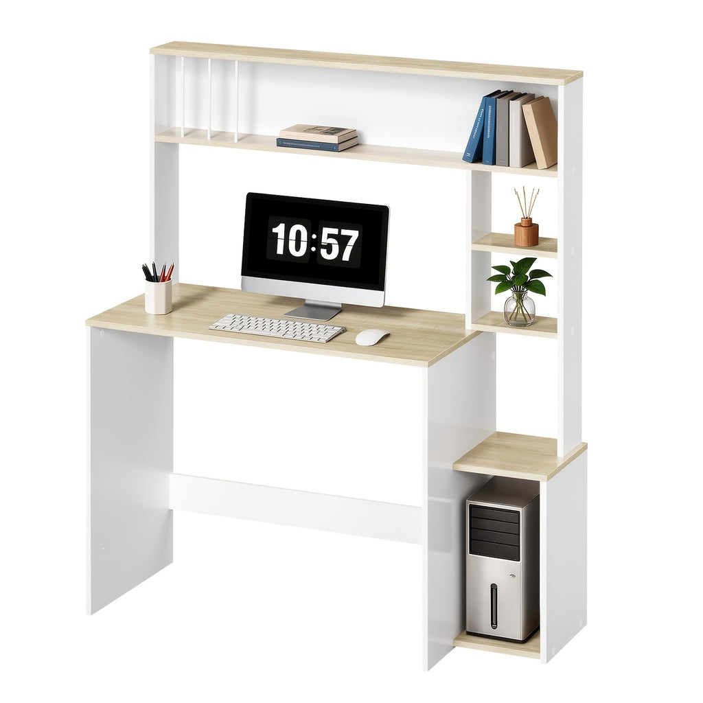 Escritorio | 1pc Escritorio de Oficina, Mesa para Computadora con Estantes, Estantería de 5 Niveles, Roble Blanco, Mesa de Juegos con Espacio de