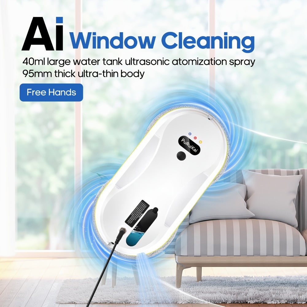 Robot limpiador de ventanas inteligente PuRuiKai 09, limpiador de cristales eléctrico totalmente automático, botella rociadora con control remoto para el hogar con 10 paños de limpieza, nuevo producto de Navidad