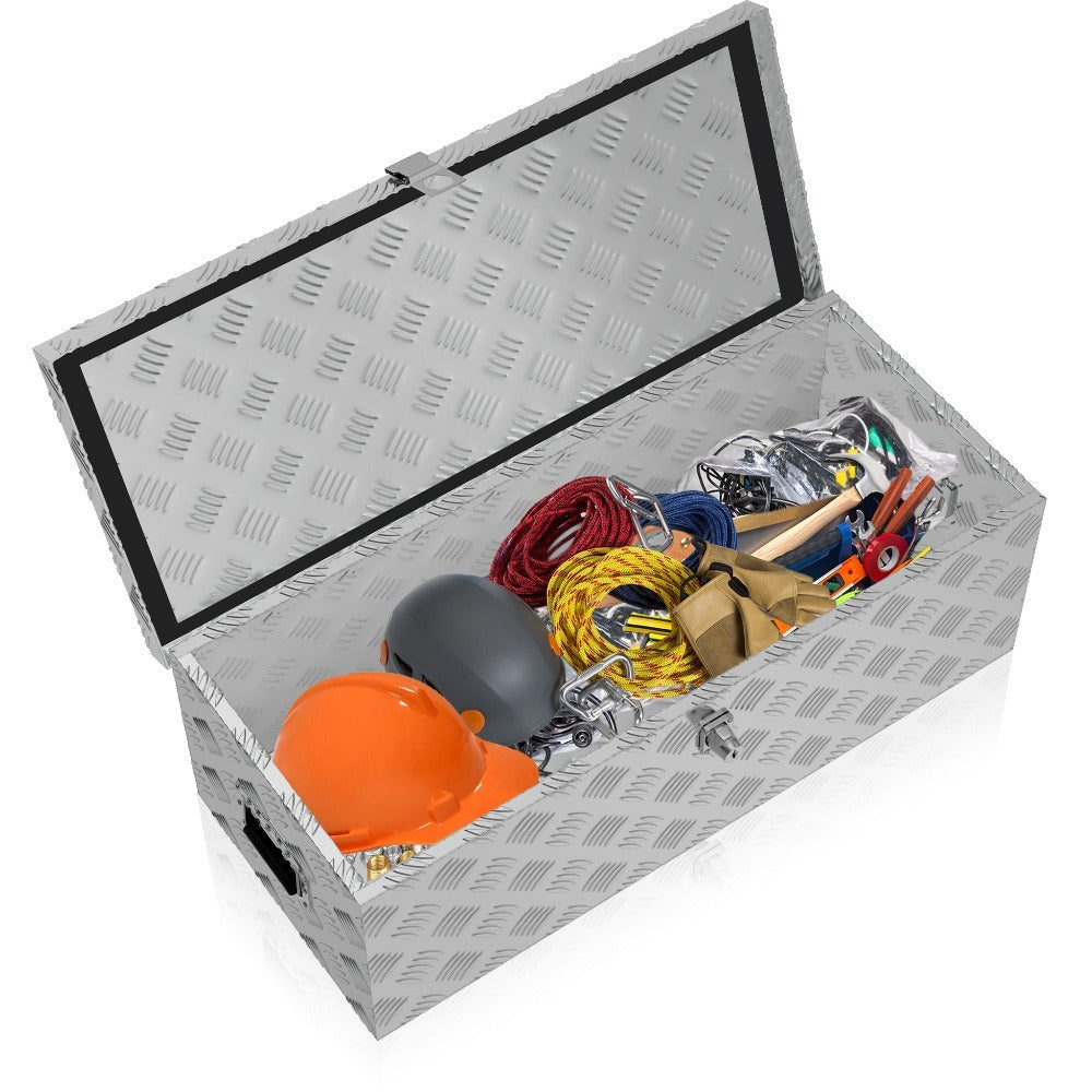 Organizador de Herramientas Caja de Aluminio con Correas para Transporte y Almacenamiento de Utensilios Eléctricos, Jardinería y Manuales