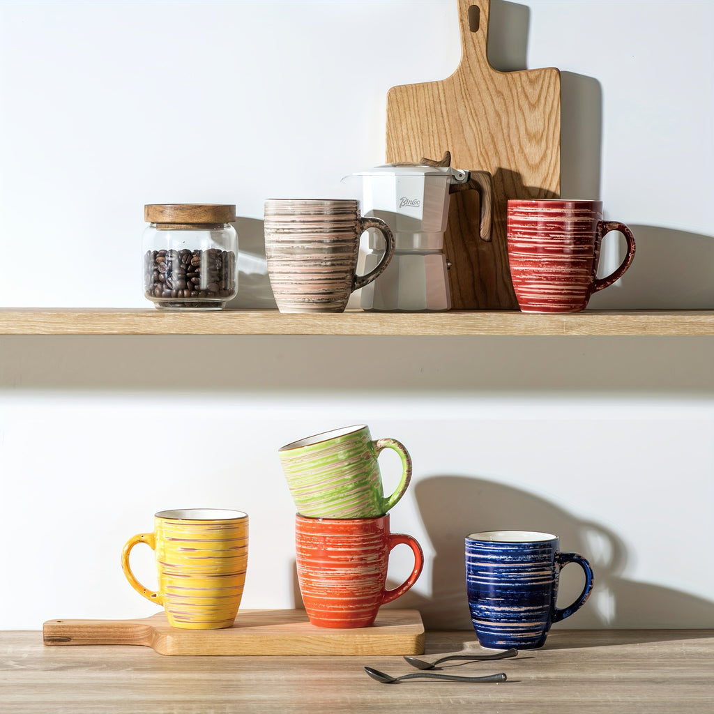 Juego de 6 tazas, Set de tazas de café y té de cerámica estilo rústico chic multicolor, ideal para café/té/chocolate caliente/leche/agua/bebida. (375 ml/13 oz)