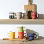 Juego de 6 tazas, Set de tazas de café y té de cerámica estilo rústico chic multicolor, ideal para café/té/chocolate caliente/leche/agua/bebida. (375 ml/13 oz)