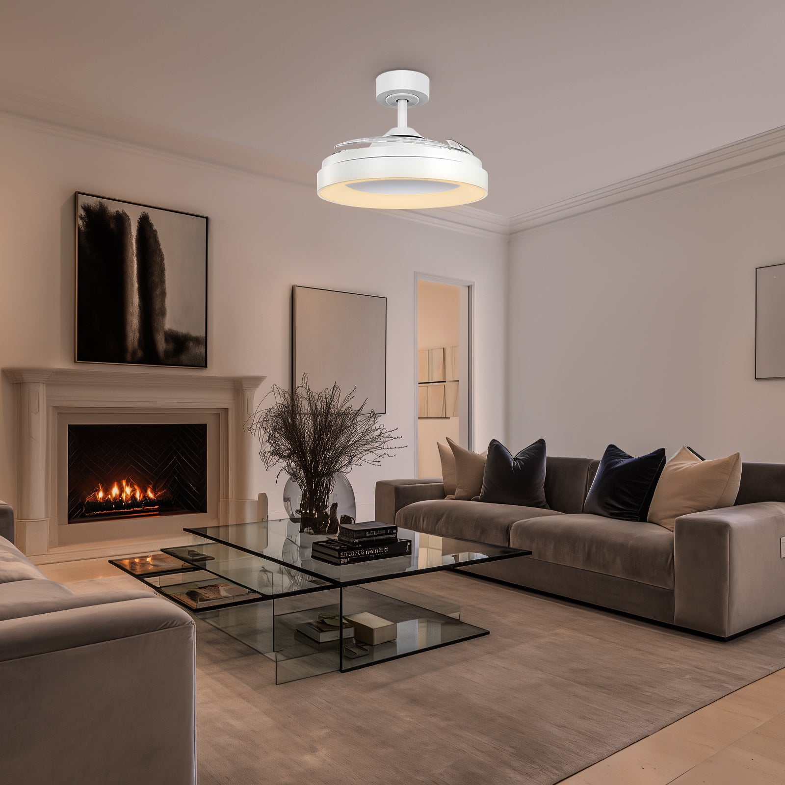 Ventilador de techo retráctil con luz para dormitorio salón y comedor | control remoto