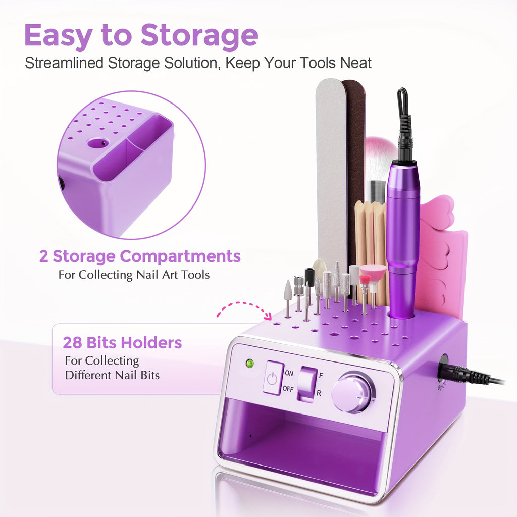 Limpiador de Uñas 2 en 1, Lima Eléctrica de 20.000 RPM con Soporte y Bandas Reemplazables - Alimentación USB para Cuidado de Manos y Pies, Ideal para Hogar y Salón