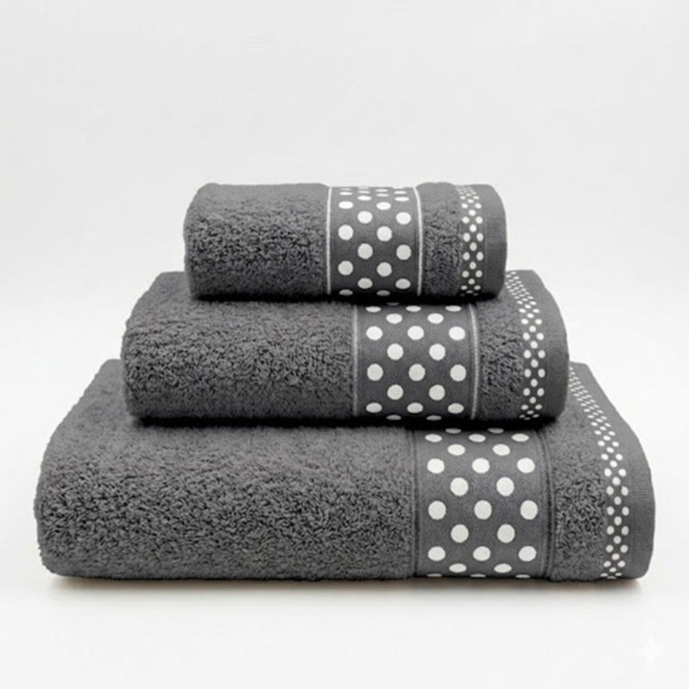 Juego de Toallas de Algodón 100% (3 Piezas) - Incluye Toalla de Tocador, Lavabo y Ducha | Tacto Suave, Ultra Absorbentes con Diseño Elegante de Lunares | Set Premium para Baño