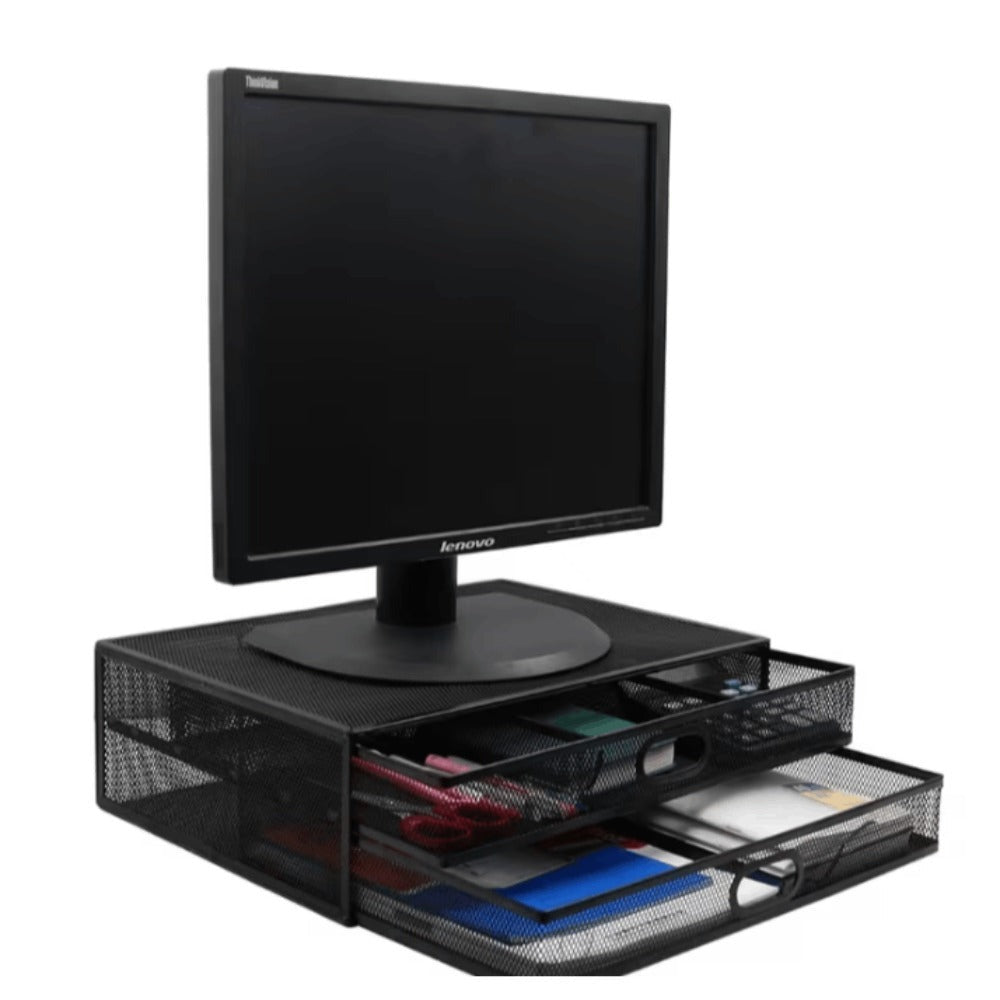 Soporte para monitor con almacenamiento y cajones extraíbles | organizador de escritorio con bandejas y base antideslizante 40x12x30 cm