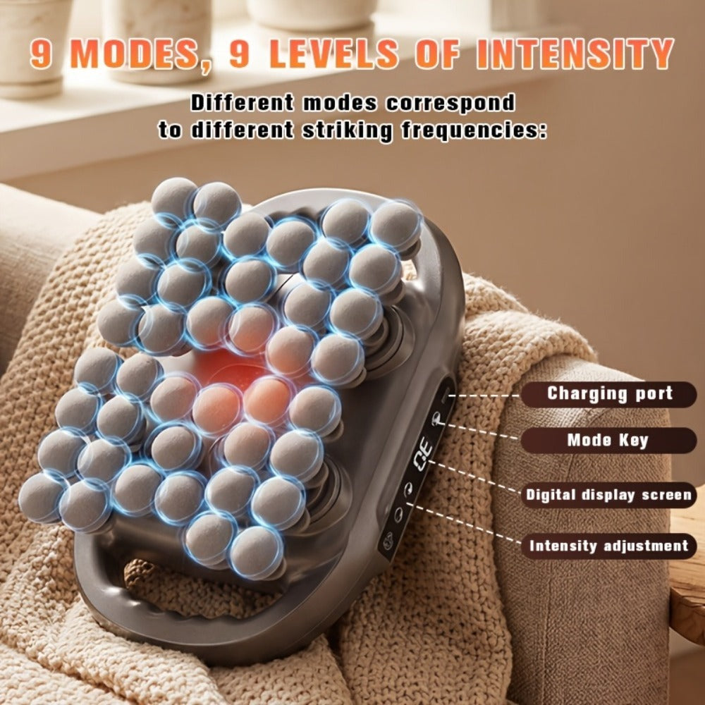 Masajeador multifuncional de 12/42 cabezales, masajeador eléctrico corporal, compresa caliente, relaja músculos, apto para cuello, hombros, espalda y piernas, 9 modos de ajuste, pistola masajeadora, apto para fitness en casa, deportes al aire libre, relaj