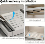 Organizador de gabinete extraíble, estante de almacenamiento resistente y expandible con cajones deslizantes, sin necesidad de taladrar, organizador para cocinas y baños, estante deslizable, extensible 31-52 cm (, blanco)