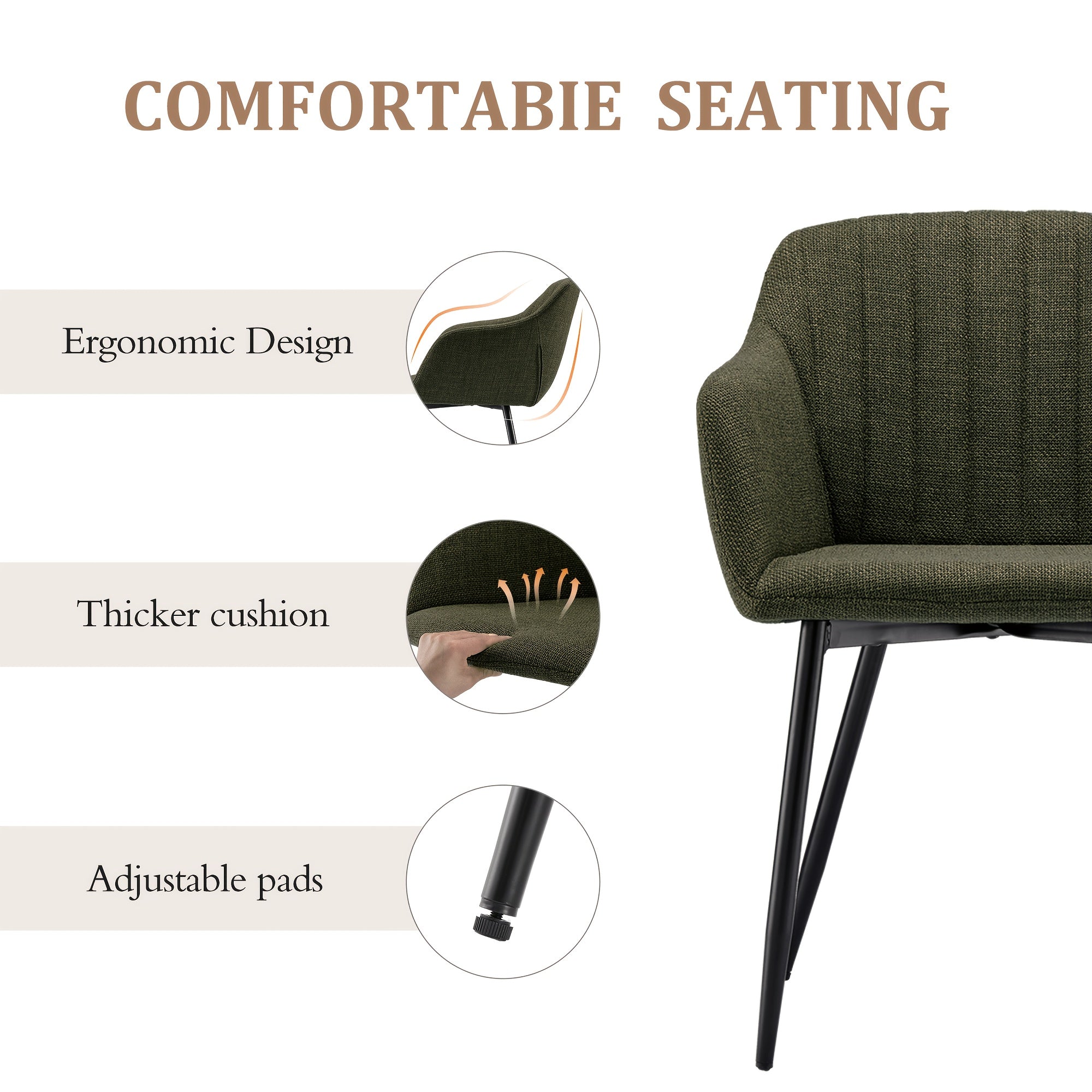 Sillas de comedor elegantes con reposabrazos y soporte lumbar para sala de estar, cocina y dormitorio, que ofrecen un alto confort - Disponibles en juegos de 2, 4 o 6