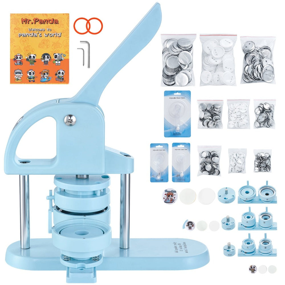 VEVOR Máquina para Hacer Botones, 1/1.25/2.28 pulgadas (25/32/58mm) 3 EN 1, Máquina para Poner Pines, 300 Piezas para Botones, Máquina para Hacer Botones con Libro Mágico de Panda, Kit de Prensa de Punzonado con Mango de Arco Ergonómico, Para Regalos DIY