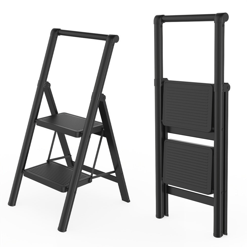 Escalera de 2/3/4 peldaños, escalera plegable con pedal ancho antideslizante, escalera doméstica, taburete multifuncional, fácil de guardar, carga máxima de 150 kg, escalera para el hogar, oficina, negra