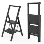 Escalera de 2/3/4 peldaños, escalera plegable con pedal ancho antideslizante, escalera doméstica, taburete multifuncional, fácil de guardar, carga máxima de 150 kg, escalera para el hogar, oficina, negra