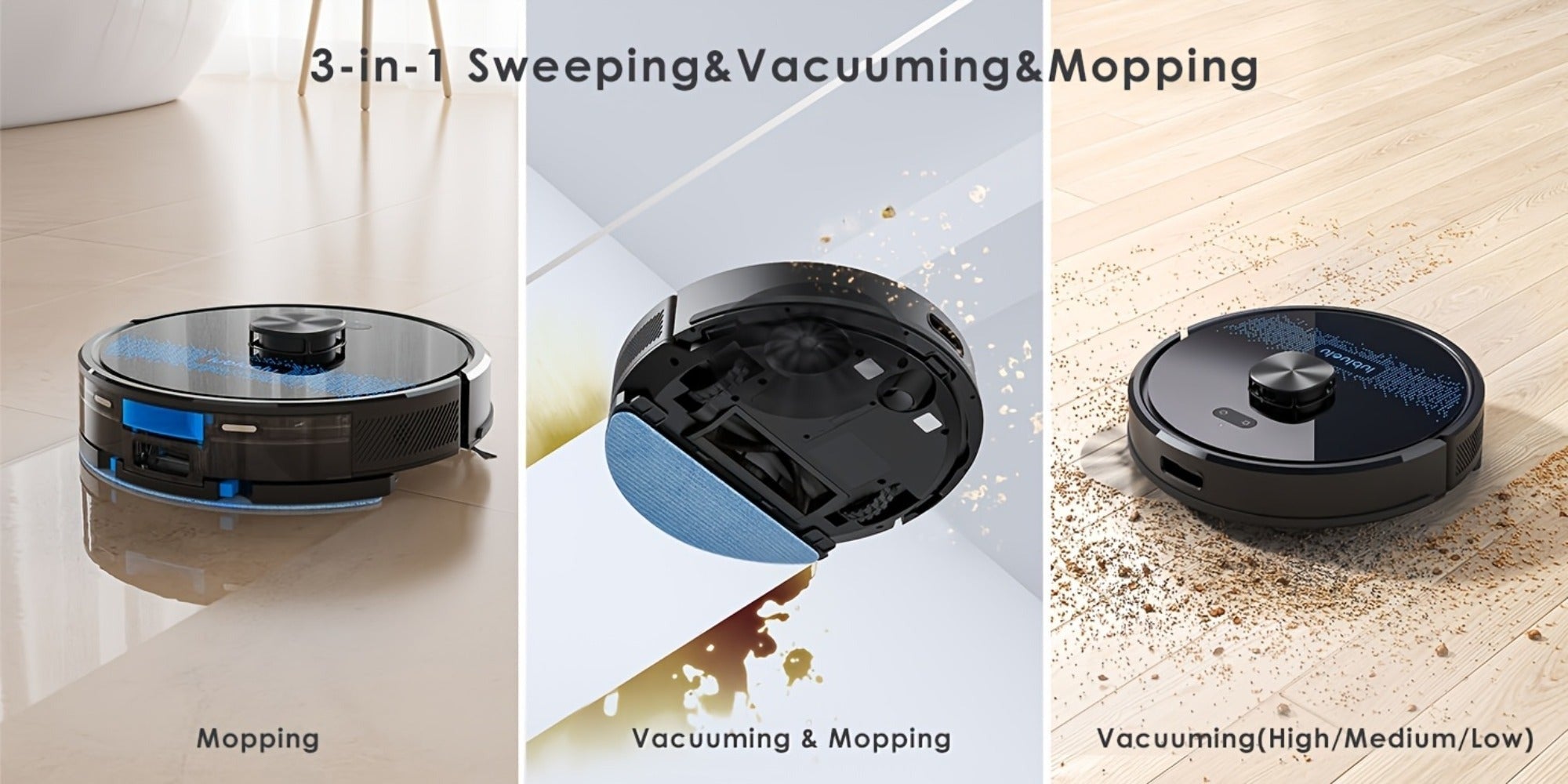 Lubluelu SL60 Plus+ Robot Aspirador con Autovaciado, Manos Libres hasta 60 Días, Robot Aspirador y Trapeador Combo de Súper Succión de 6500Pa, Navegación Láser LDS9.0, Mapeo Multicapa, Robot Aspirador 3 en 1 Autocargable para el Hogar, Pelo de Mascotas, P