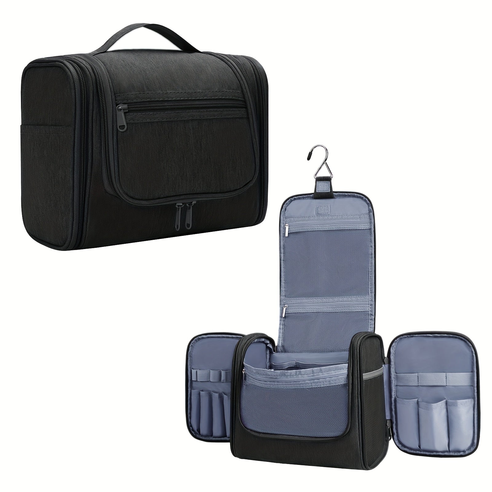 Bolsa de Aseo Colgante con Múltiples Bolsillos y Gancho, Organizador de Maquillaje Elegante para Mujeres y Hombres, Cierre de Cremallera Duradero, Diseño con Asa Superior, Bolsa de Viaje para Aseo, Regalo de Navidad