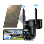 [10X Zoom] Cámara CCTV de bajo consumo con panel solar, batería, 360 grados, 2K FHD, Wifi, con alarme de foco, detección de movimiento, visión nocturna a color y audio bidireccional