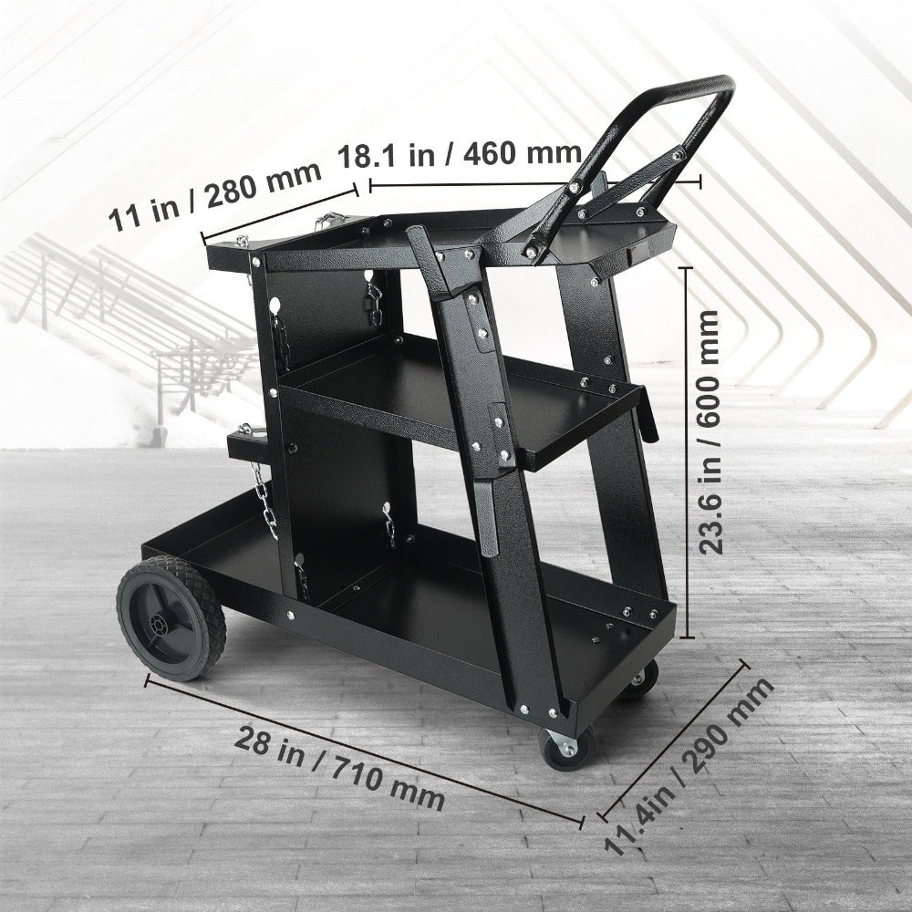 Carro para soldar VEVOR de 3 niveles con gran capacidad de carga de 400 libras, ruedas giratorias de 360°, cadenas de seguridad para almacenamiento de tanques, carro para soldar MIG con ruedas para máquinas de soldar TIG, ARC, MMA y cortadoras de plasma