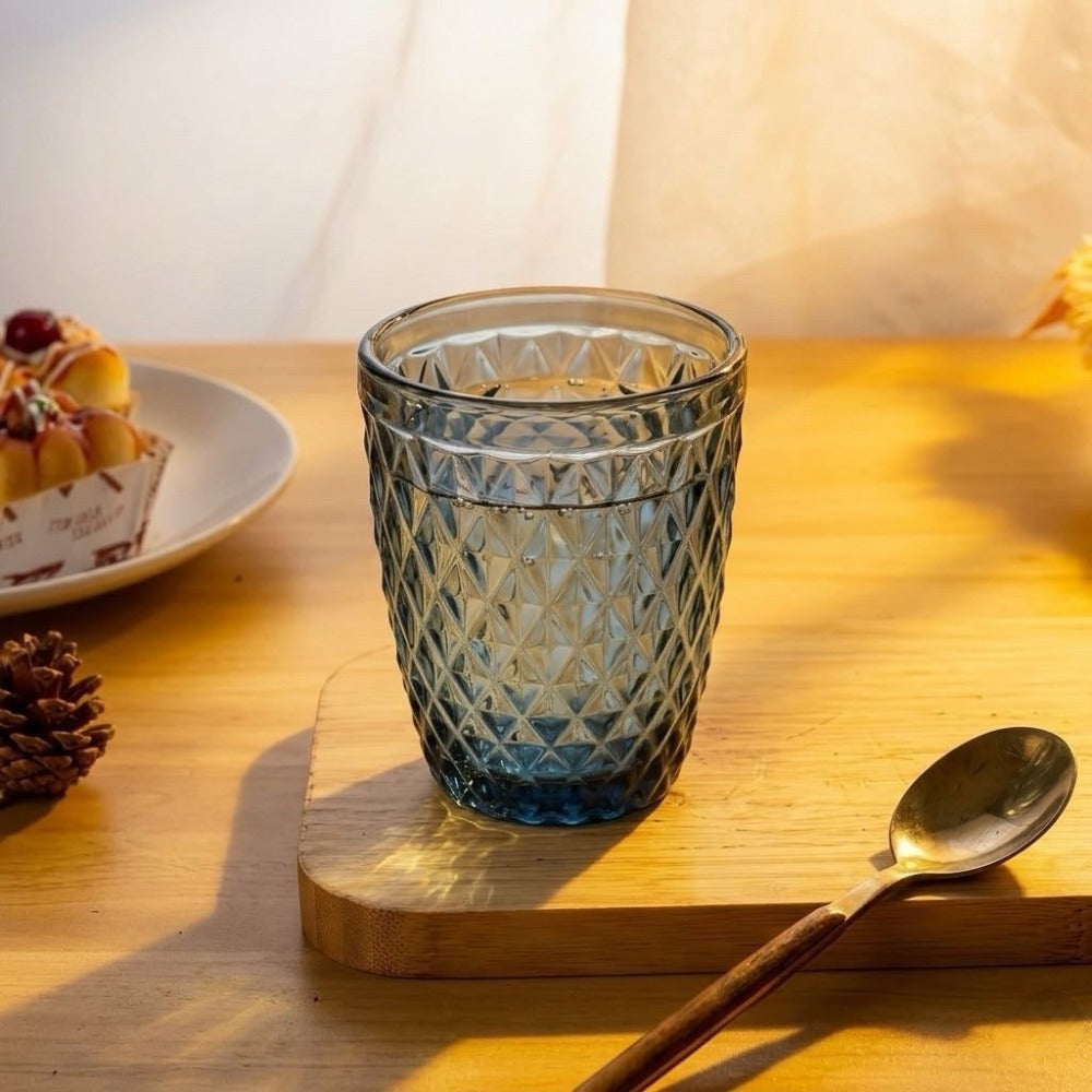 TRESV Set de 6 Vasos de Cristal 250ml | Diseño de Diamante Elegante | Aptos para Lavavajillas | Vidrio Sin Plomo para Agua y Refrescos