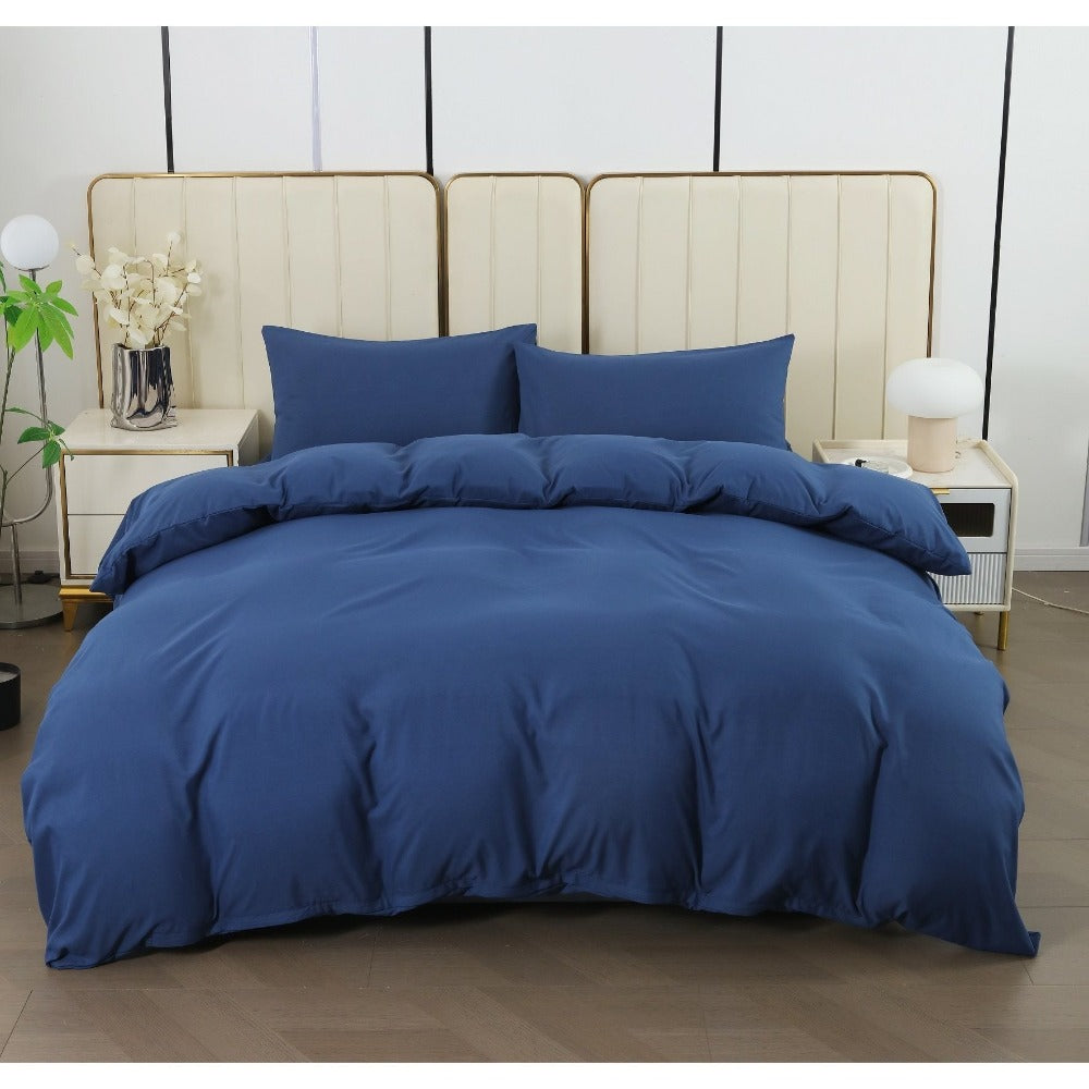 Juego de cama 4 piezas con funda elástica, (Funda de Edredón + Funda Protectora de Colchón + 1/2 Fundas de Almohada), Juego de Funda de Edredón 3-4 Piezas Estilo Nórdico de Color Sólido/Estampado, Ajustable para Camas de 90/105/135/150/180 cm, Regalo Navi