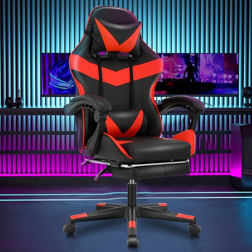 Silla de gaming con reposapiés, silla de gaming ergonómica, silla de ordenador con soporte lumbar, reposacabezas, sillas de PC de altura ajustable con asiento giratorio de 360° para oficina o gaming