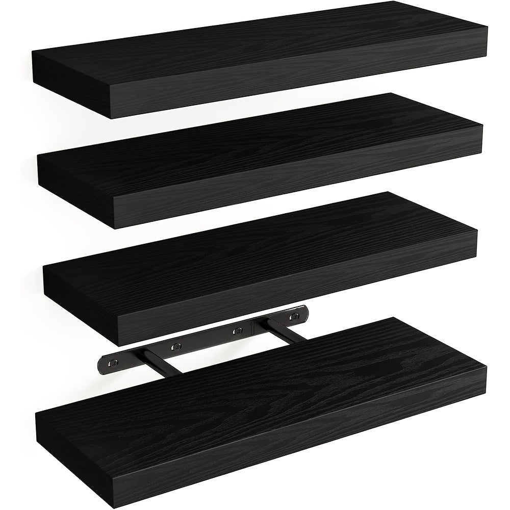 4 Estantes de Pared, Cada Uno Soporta 10kg, Estante Colgante Suspendido, Madera Maciza Natural, Resistente, Ahorra Espacio, Fácil de Instalar, Estantes Flotantes, Almacenamiento Decorativo Multifuncional para Sala, Cocina, Baño, Dormitorio, Estantes Flota
