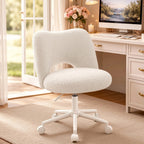 Klyvvo Silla de Escritorio con Ruedas, Silla de Maquillaje con Tejido Teddy Transpirable, Altura Ajustable, Ideal para Oficina, Hogar, Regalo Familiar, Soporta Hasta 150 Kg, Disponible en Rosa, Blanco y Gris