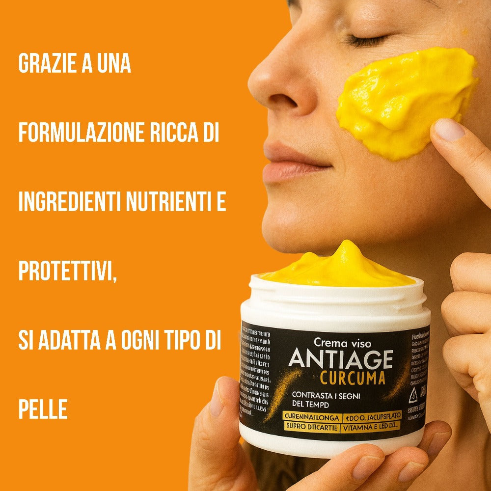 Crema Facial Antirrugie con Cúrcuma y Vitamina E – Hidratante y Regeneradora con Mantequilla de Karité – Anti-Envejecimiento para Piel Seca y Grasa – Hombres y Mujeres – 50ml
