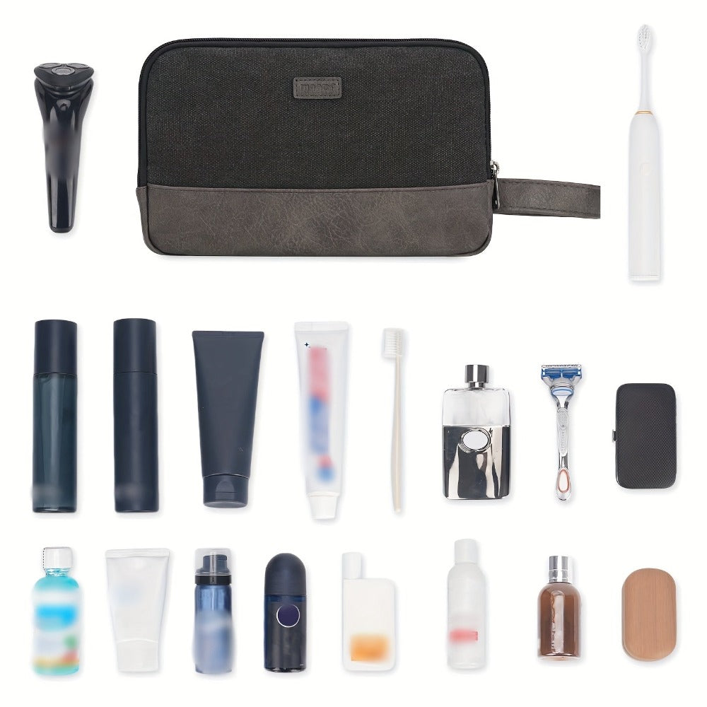 Neceser de Viaje de Lona con Asa Lateral para Hombre y Mujer, Organizador de Artículos de Aseo de Viaje, Bolsa de Afeitado con Bolsillo Separado para Artículos Secos y Húmedos para Viajes