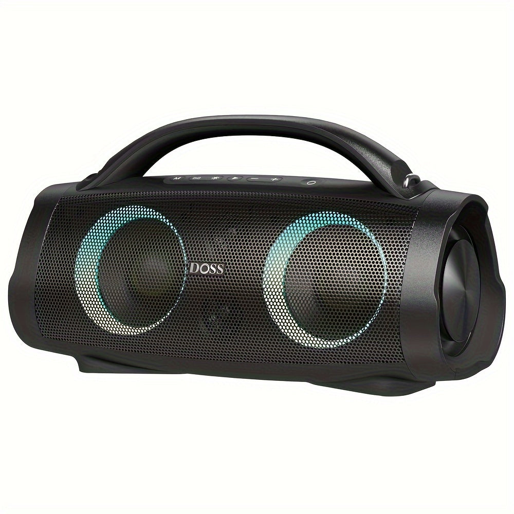 Altavoz Portátil Inalámbrico para Exteriores DOSS 100W 5.3 con Sonido Estéreo, Bajos Intensos, 20 Horas de Reproducción, Batería Externa de 10400 Mah, Luz de Fiesta de Color Mezclado, Altavoz Portátil IPX6 para Camping, Playa