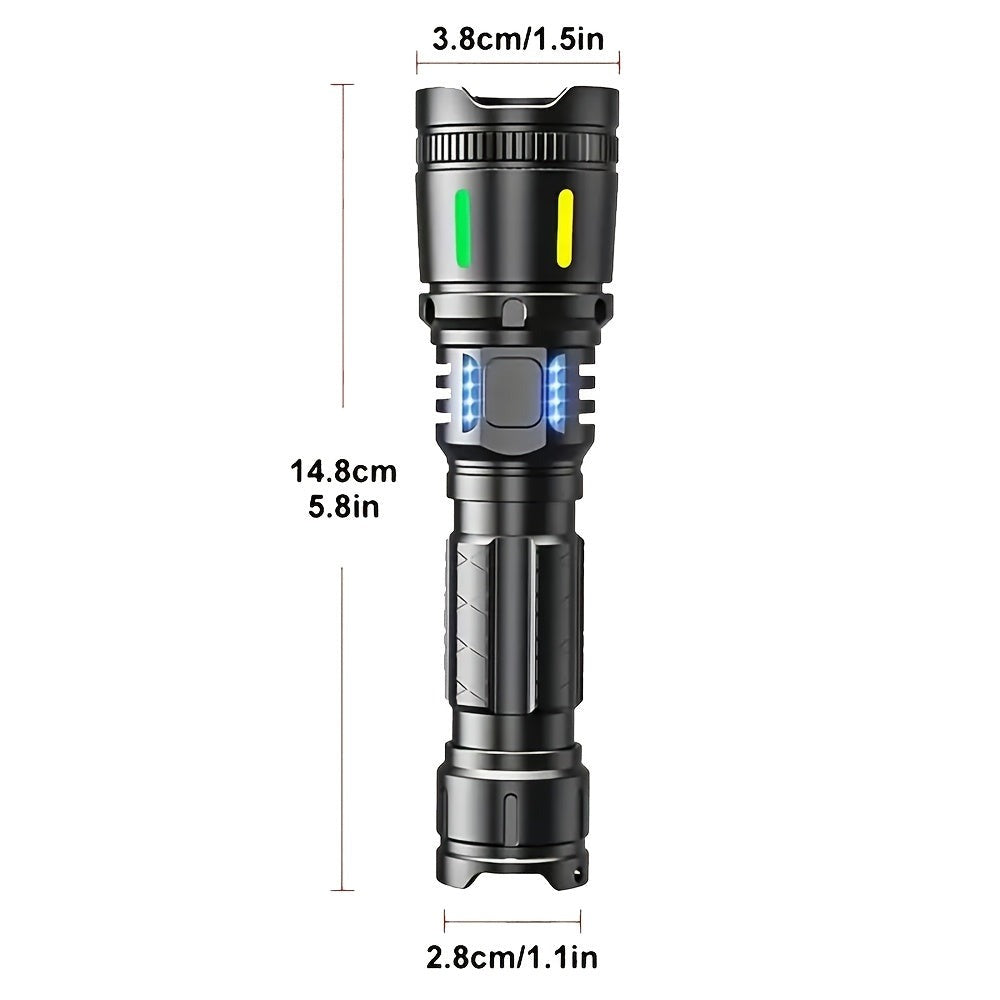 1 linterna recargable potente de alto lumen, 4 modos de iluminación, linterna LED zoomable, linterna de emergencia portátil de aleación de aluminio con pantalla electrónica, para emergencias comerciales, pesca, camping, exploración, caza, senderismo